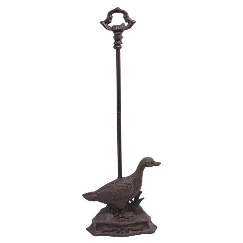 Standing Duck Door Stop Porter with Handle, Rustic Cast Iron, 25-inch