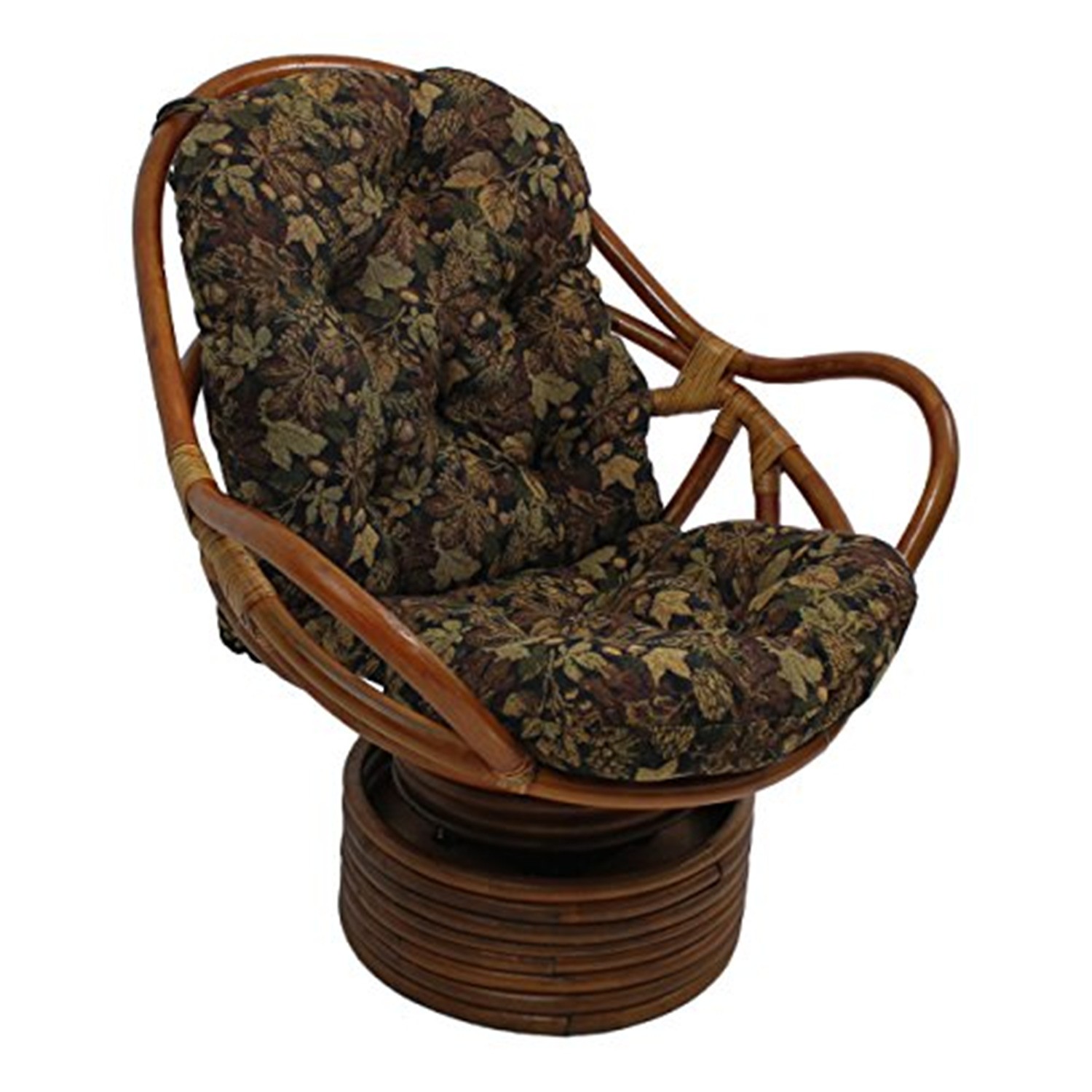 Bali Rattan Papasan Swivel Rocker with Cushion - Tapestry Fabric, Autumn Harvest