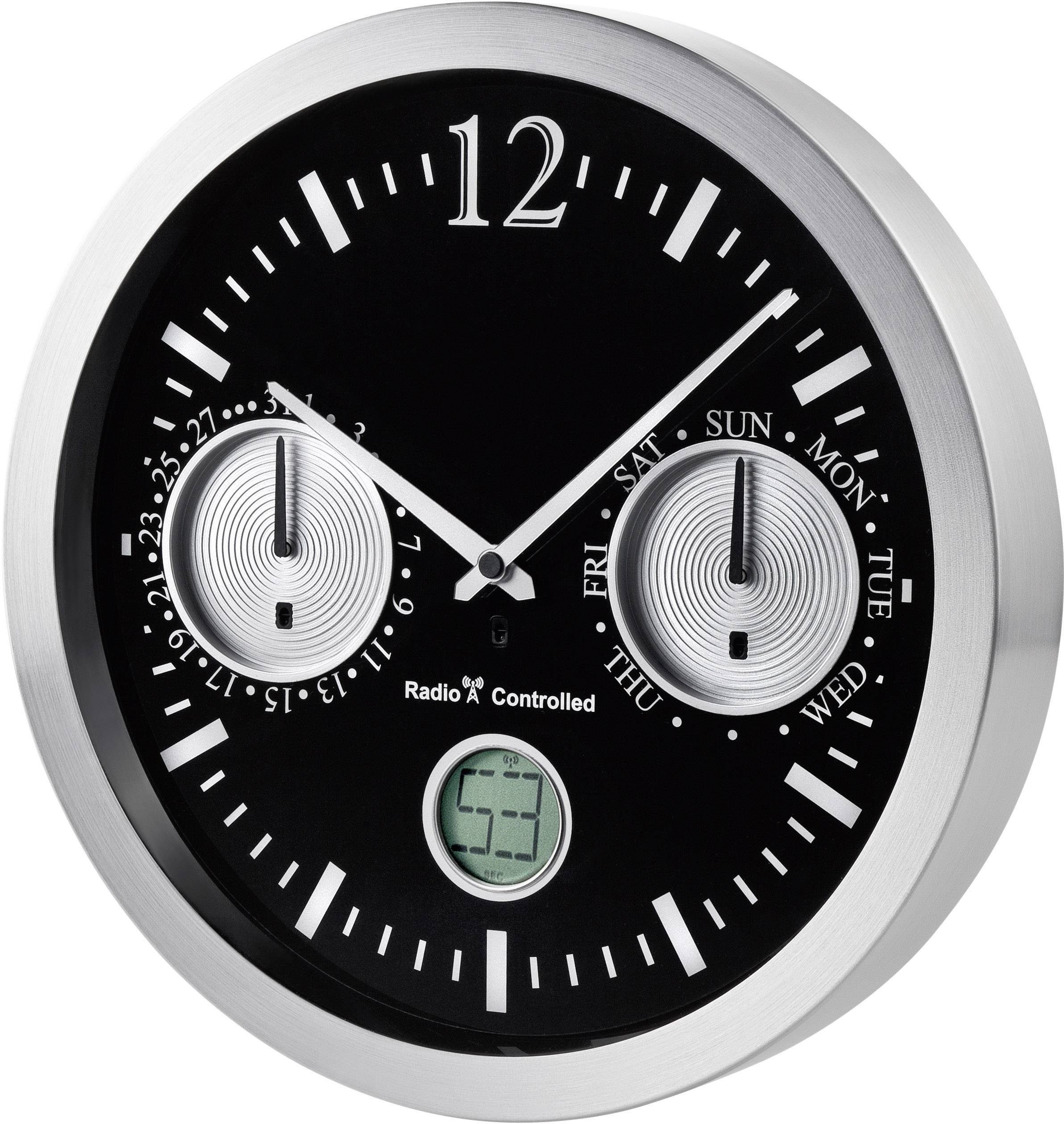 Ambient Weather 12112BS Executive Radio Controlled Analog Wall Clock with Date and Day of Week, 12-Inch
