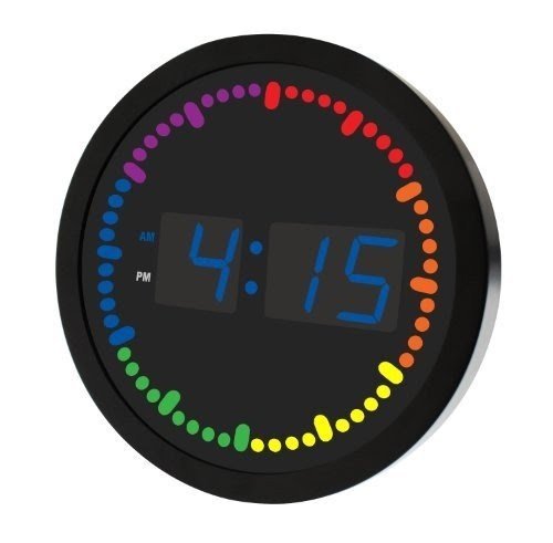 Big Digital LED Clock with Rainbow Color Circling LED second indicator - Round Shape (10" / multi color) (10 Second Color Indicator, Blue)