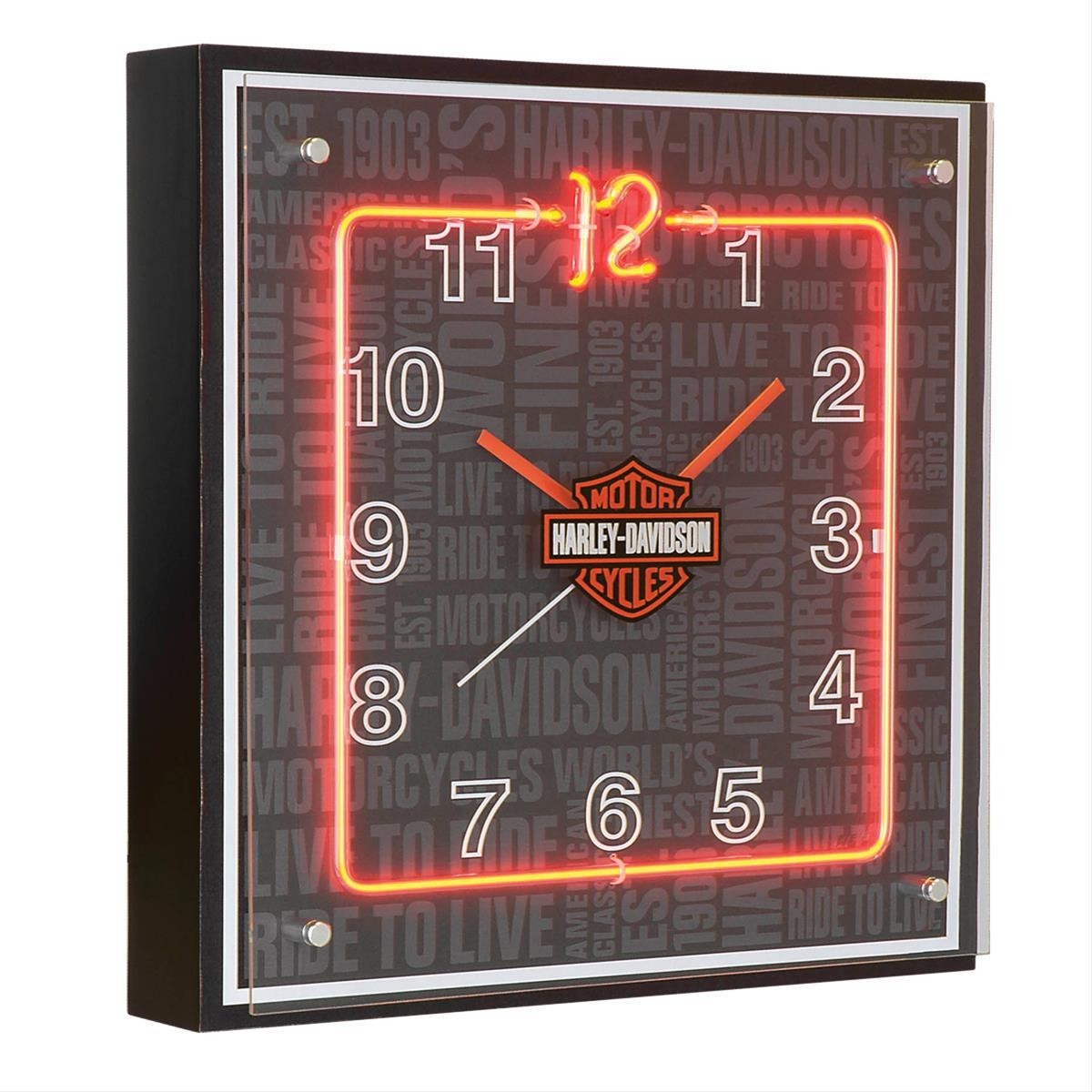 Harley-Davidson Repeat Bar & Shield Orange Neon Clock HDL-16629