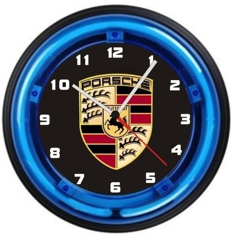 PORSCHE LOGO 12 INCH NEON WALL CLOCK-FREE USA SHIP!