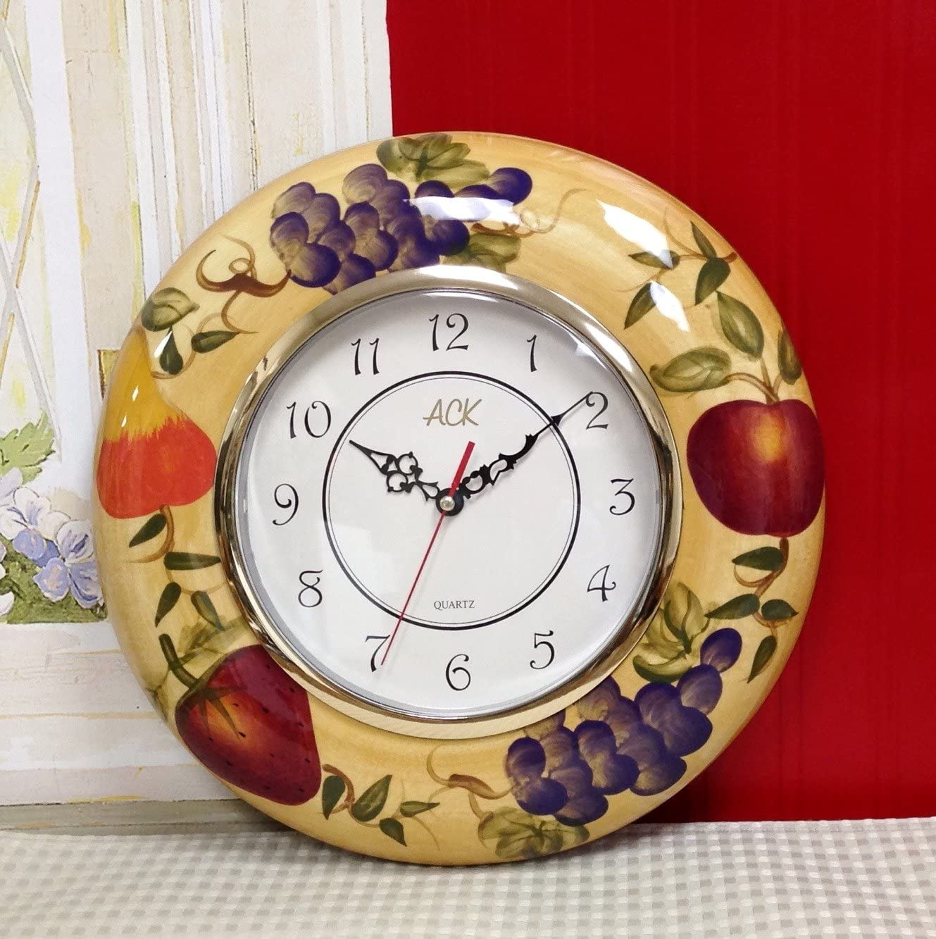 Tuscan European Fruits Wall Clock Grape Pear Apple