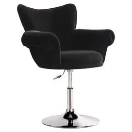 Bar height arm chair with rolled arms and a chrome