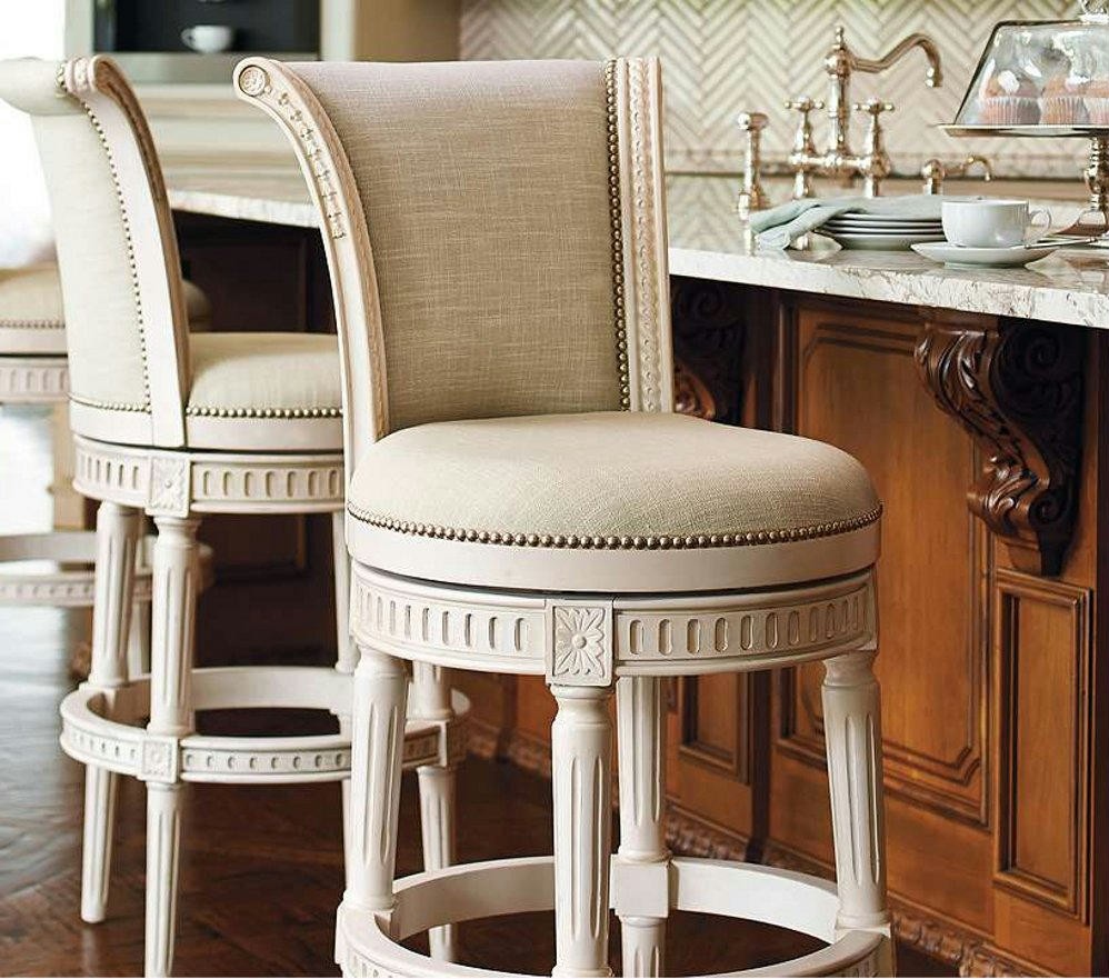 Brown leather swivel bar stools