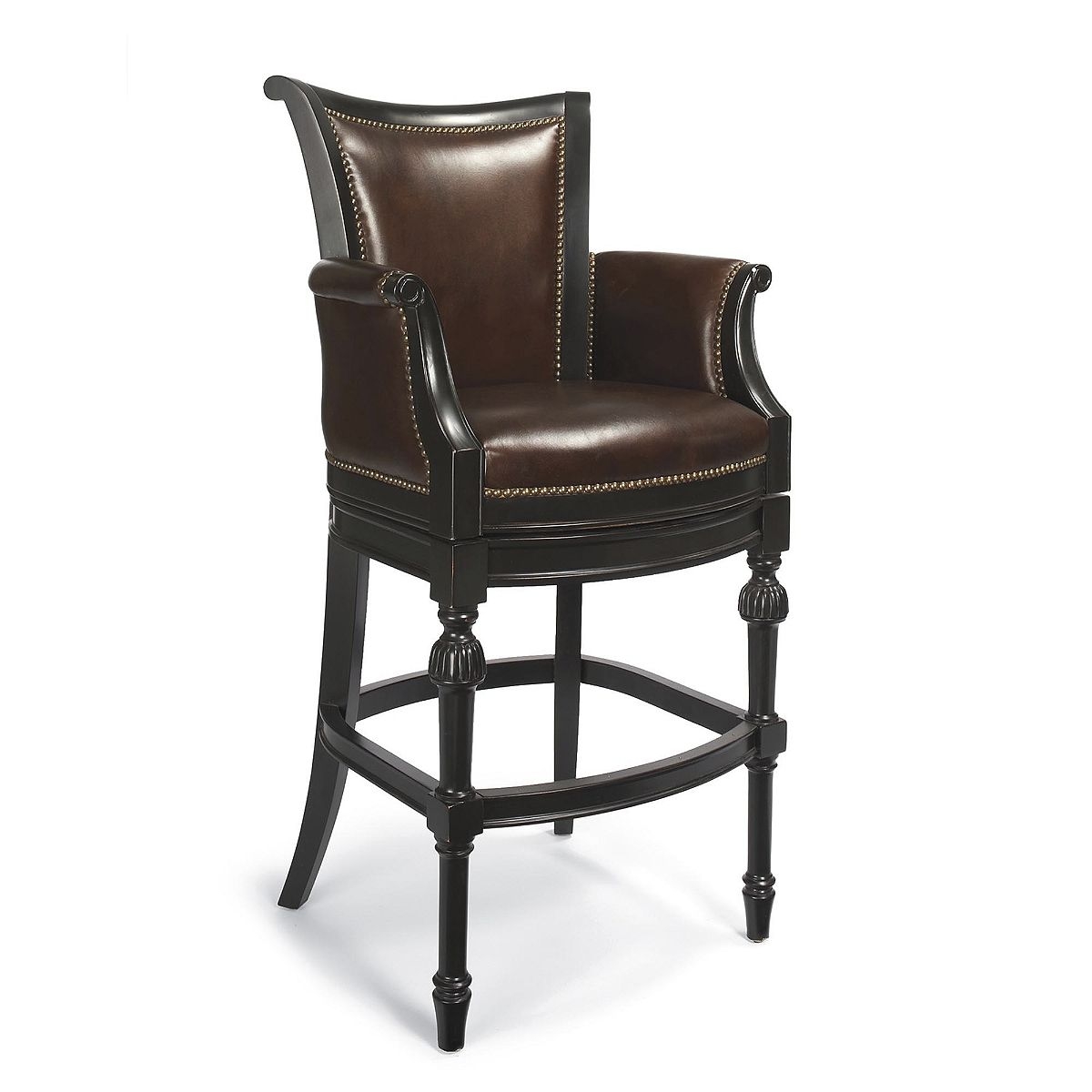 Chesterfield bar height bar stool 30h seat oxblood leather black