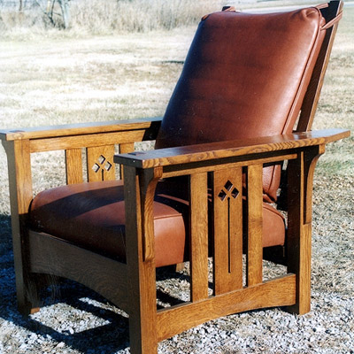 Flat arm morris chair with cut out design by phil