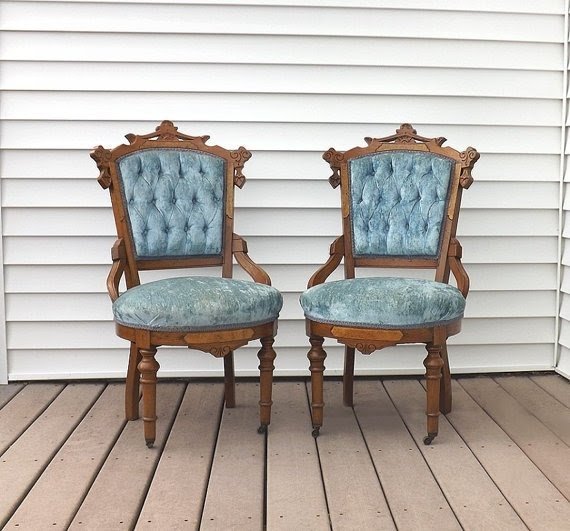 Pair victorian eastlake carved walnut