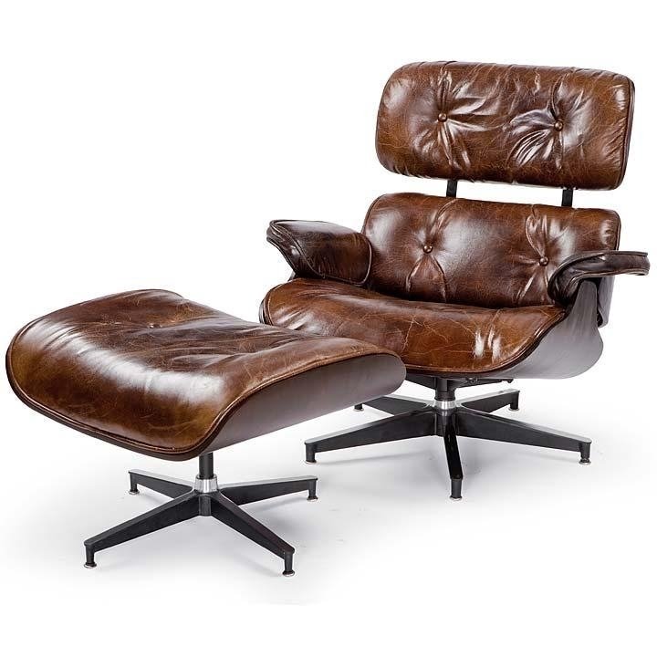 Vintage modern lounge chair with ottoman in vintage brown cigar