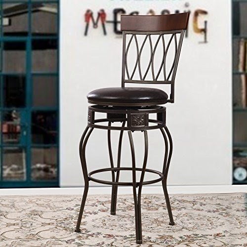 Adeco Dark Bronze Metal Swivel Dining or Barstool Chair, Diamond Patterned Back