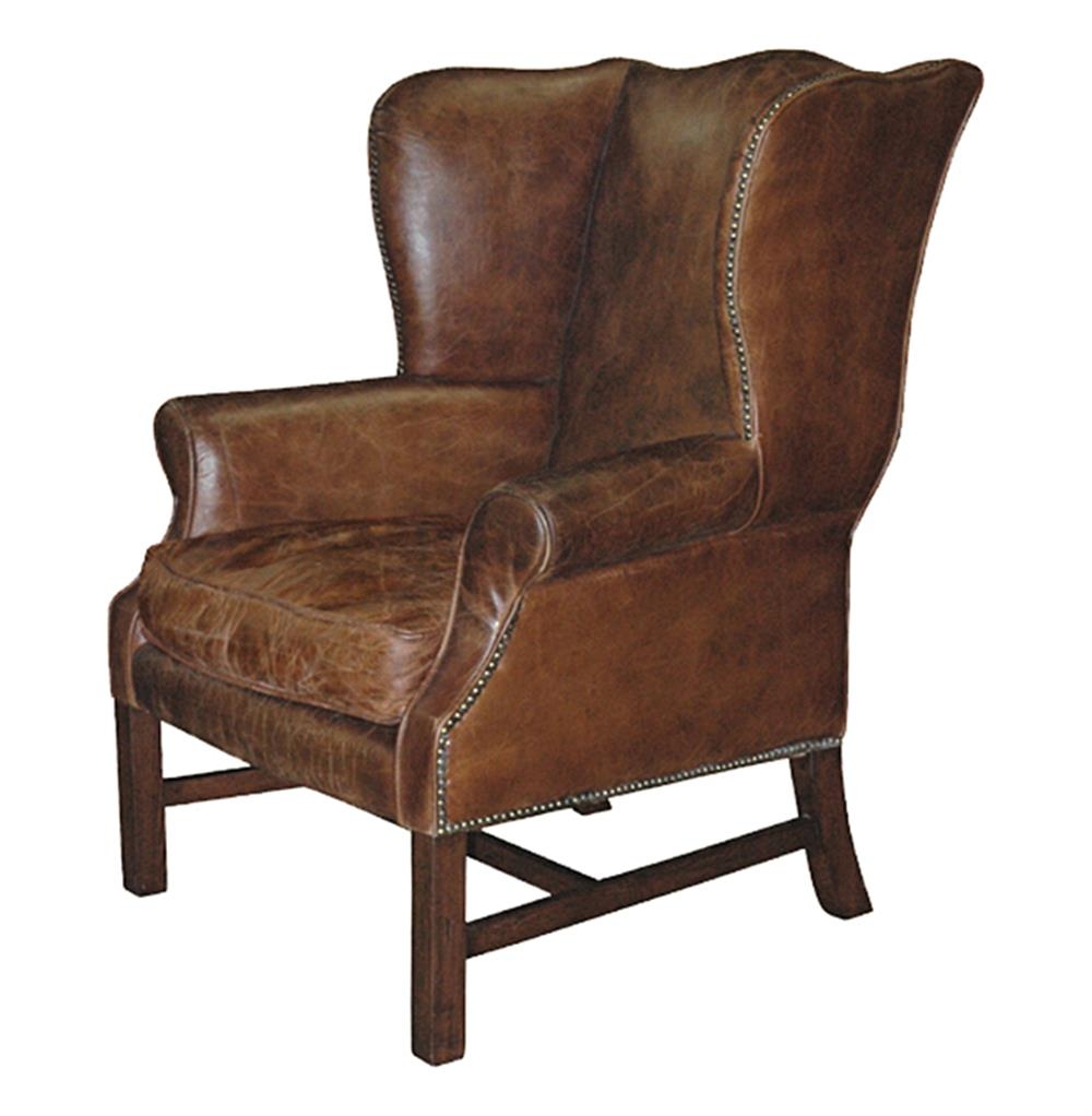 Gaston Rustic Lodge Aged Leather Wingback Library Arm Chair