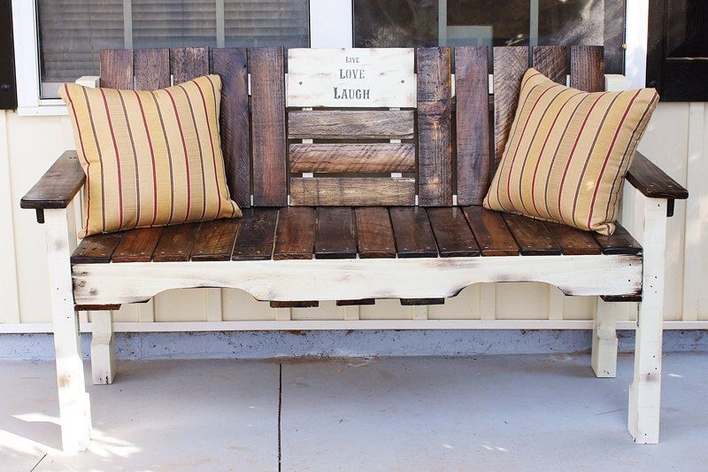 Farmhouse reclaimed wood bench with