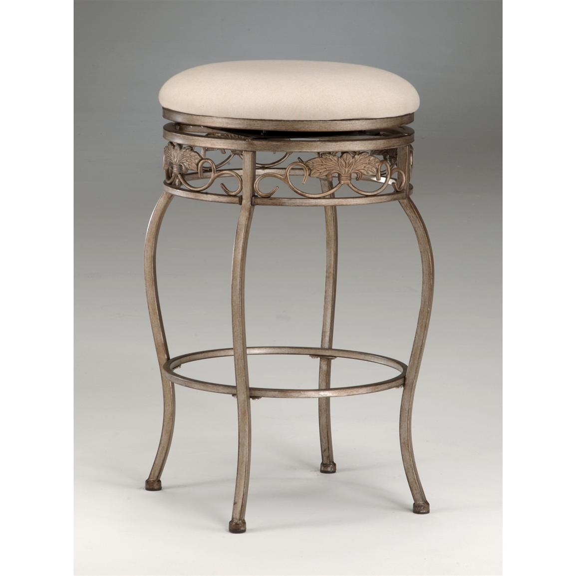 Hillsdale Bordeaux 30-Inch Backless Swivel Bar Stool, Pewter with Bronze Finish, Off-White Fabric