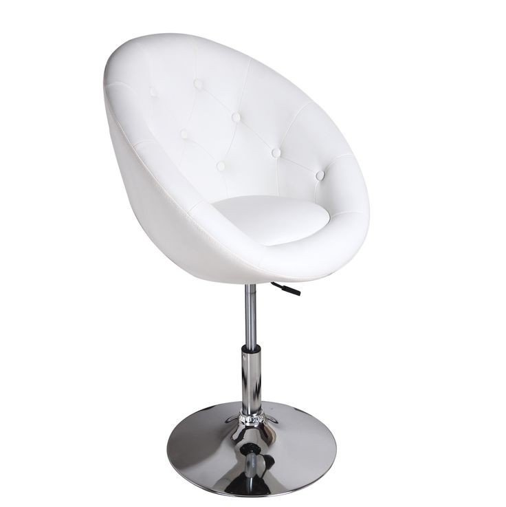 Adeco White Cushioned Leatherette Adjustable Barstool Chair Chrome Finish Pedestal Base