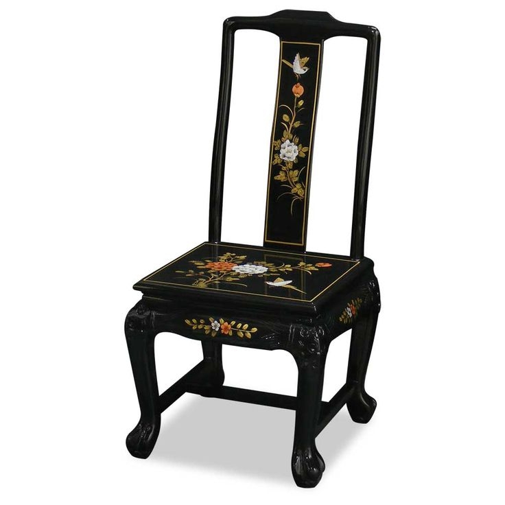Black Lacquer Chinese Peony Design Chair