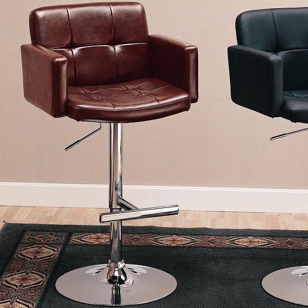 Coaster Home Furnishings Contemporary Adjustable Bar Stool, Chrome/Brown