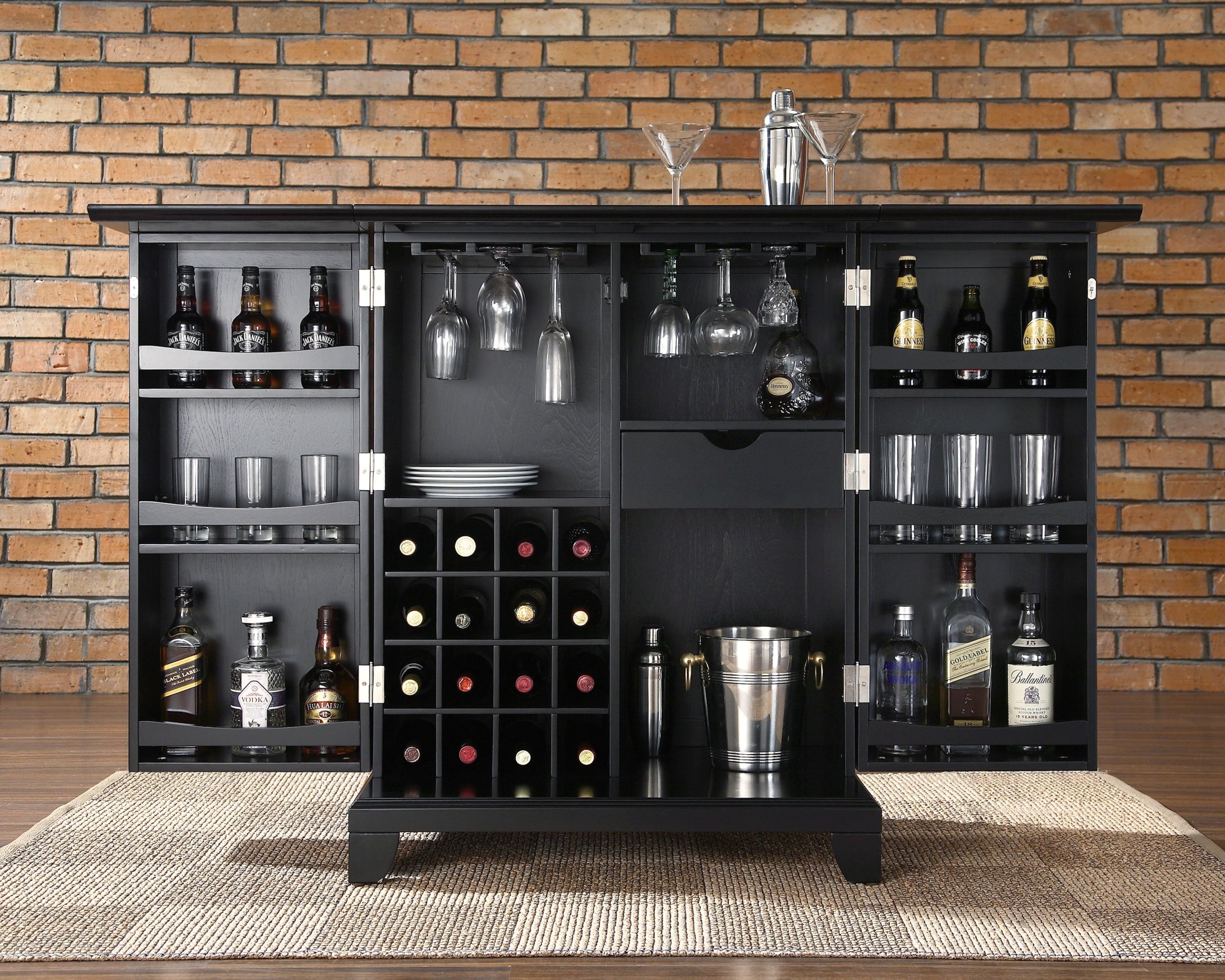 Crosley Furniture Newport Expandable Bar Cabinet in Vintage Mahogany Finish