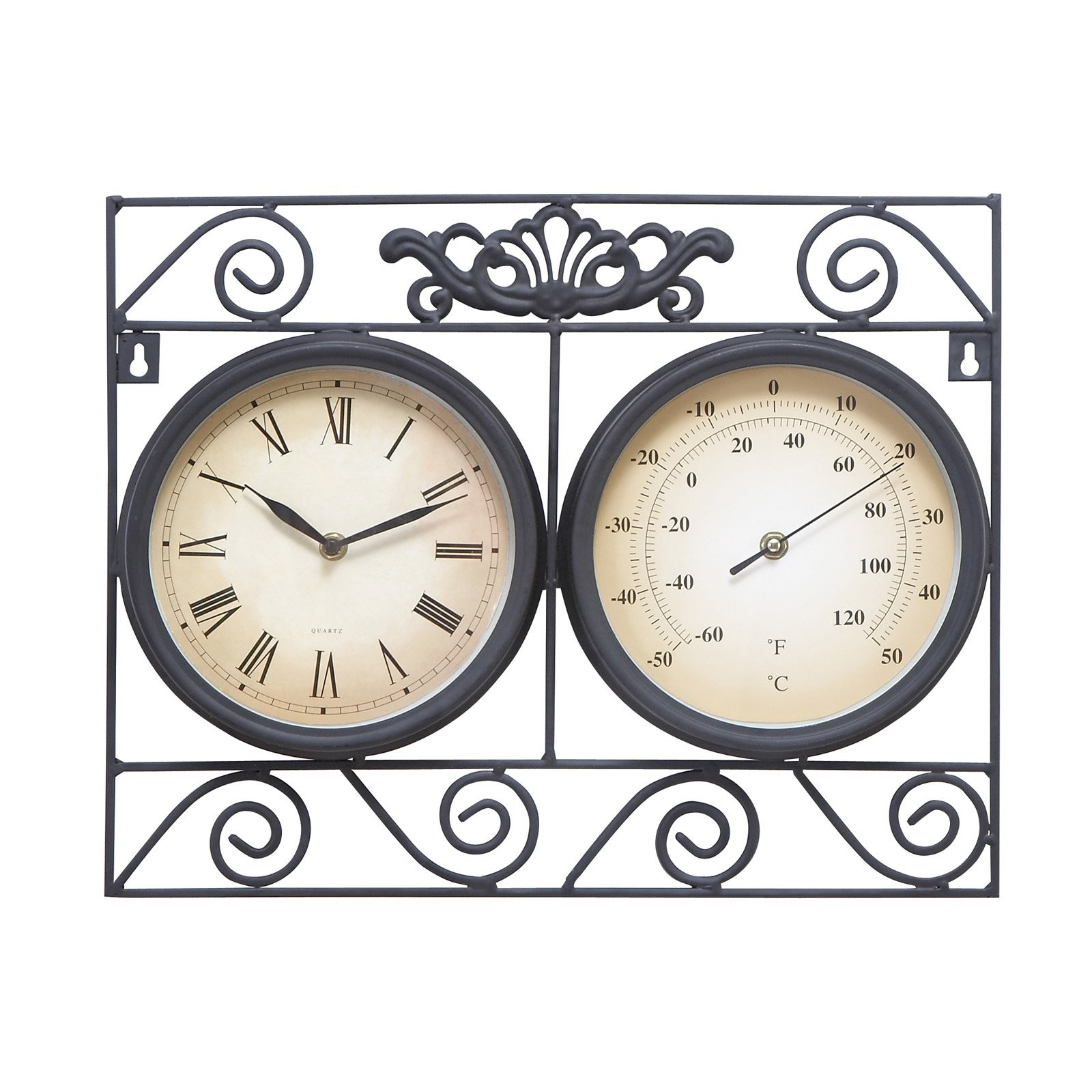 Deco 79 35417 Metal Outdoor Clock Thermometer, 17 by 14-Inch