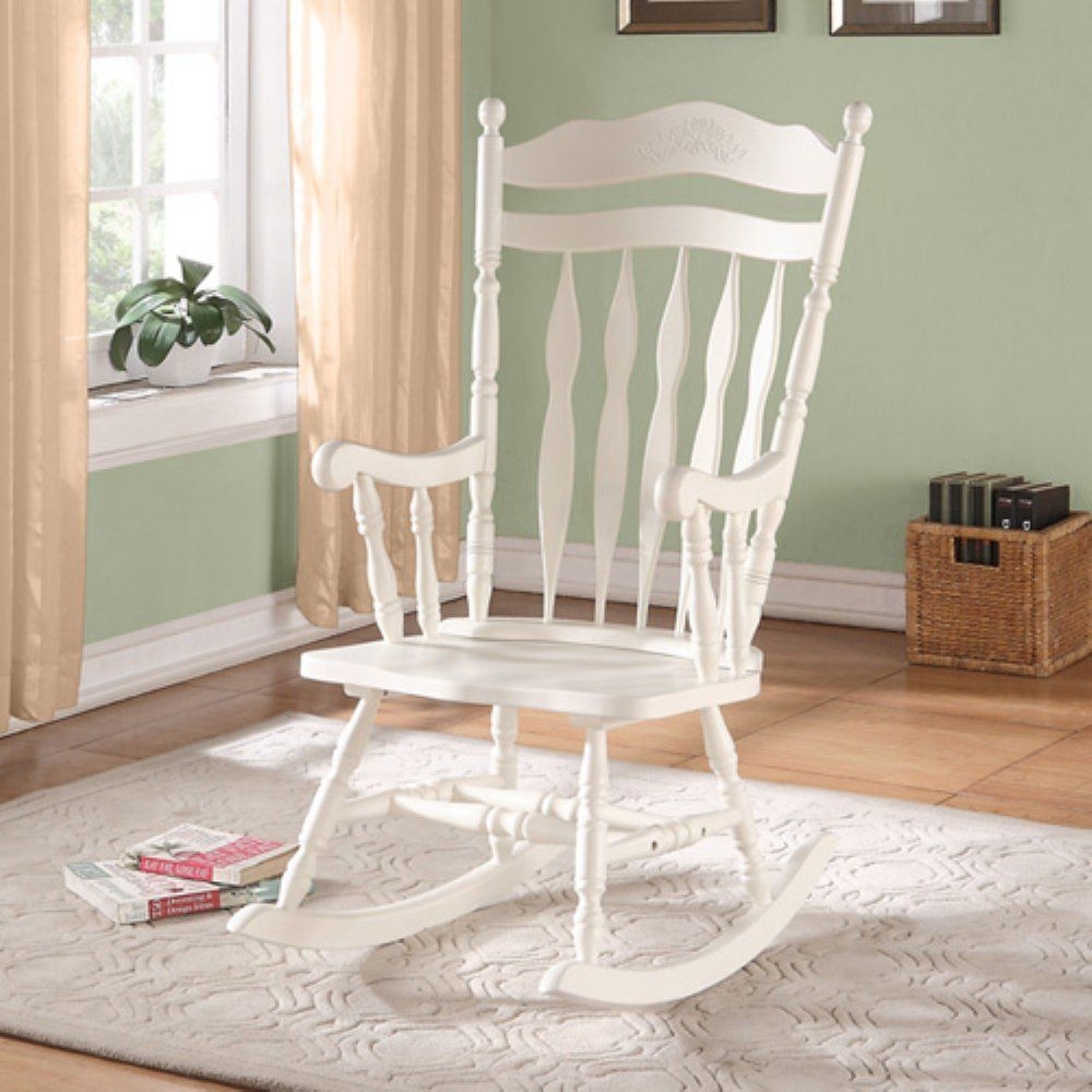 Monarch Embossed Back Solid Wood Rocking Chair, Antique White