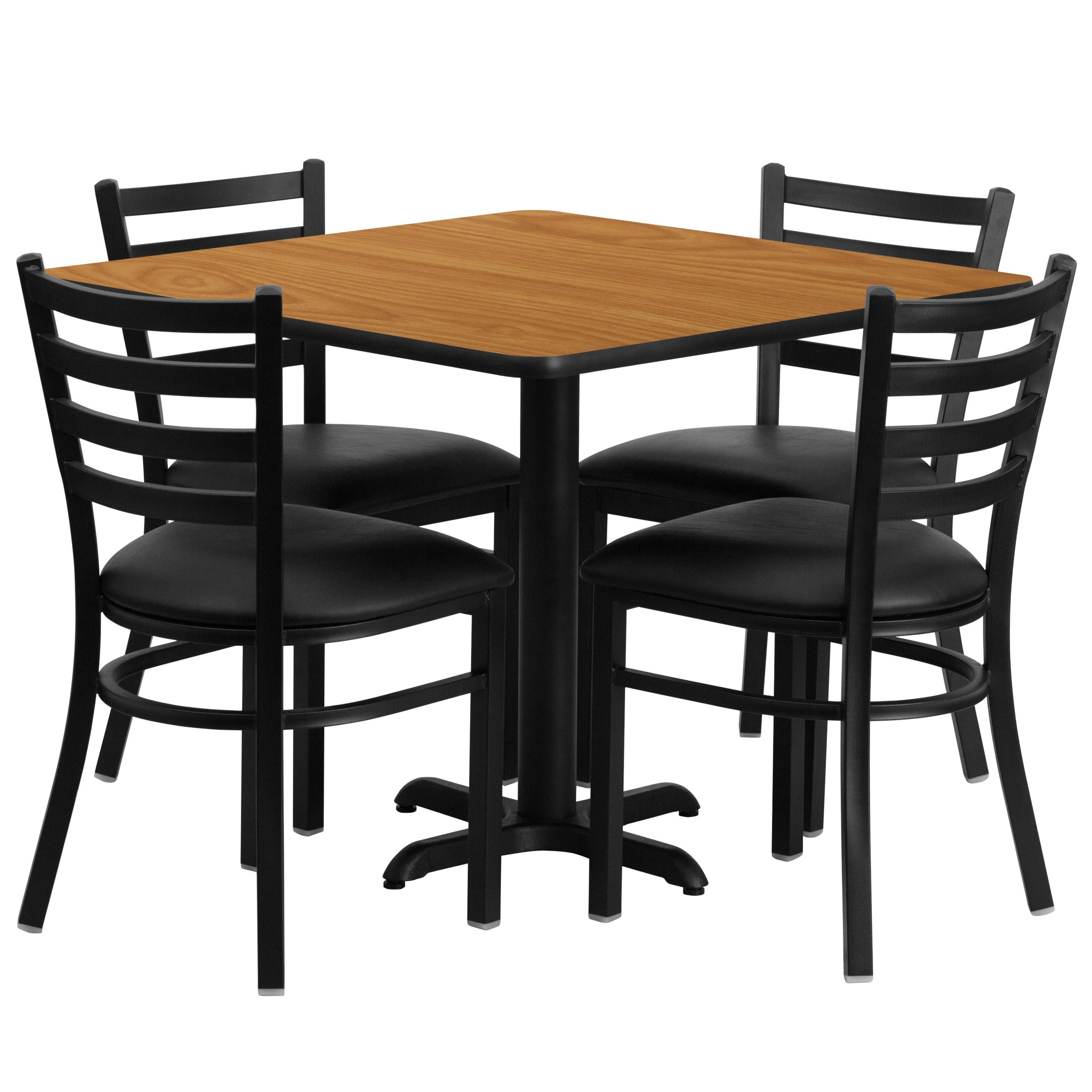 36'' Square Black Laminate Table Set with 4 Ladder Back Metal Chairs - Black