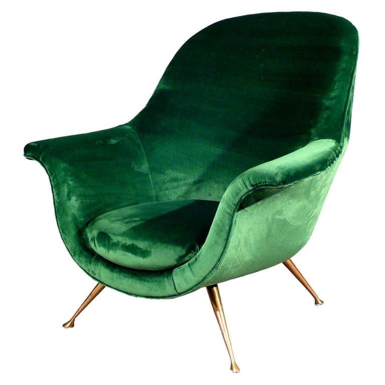 Elegant Armchair Emerald Green Velvet 1950s