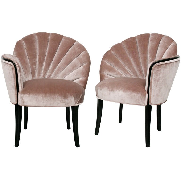 Pair of 1920s art deco shell back boudoir chairs from