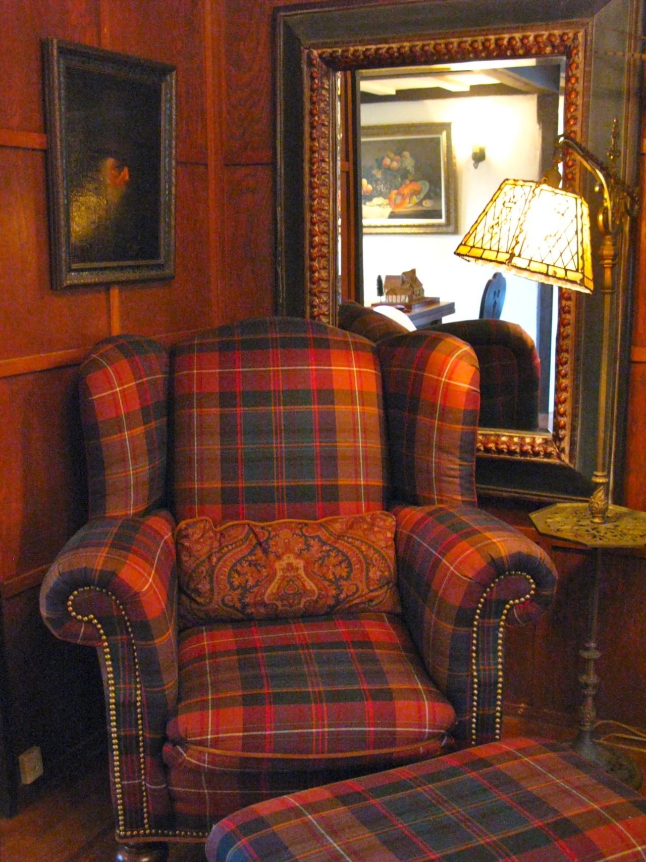 Tartan wing back chair