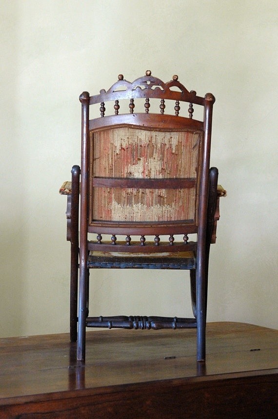 Antique Victorian Folding Chair Tapestry