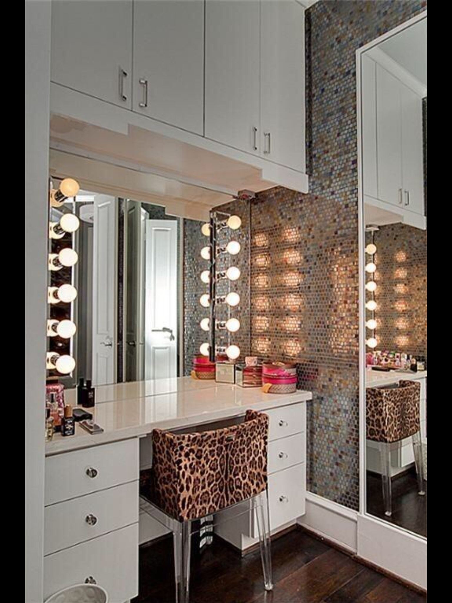 Bedroom makeup vanity with lights