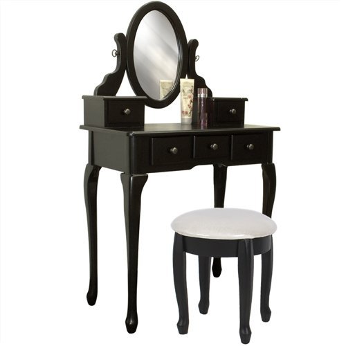 Best Choice Products® Black Vanity Table Set Jewelry Armoire Makeup Desk Bench Drawer