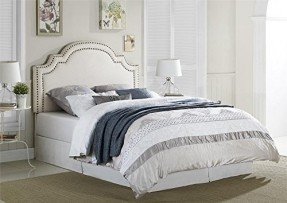 Dorel Asia Ella Arched Upholstered Padded Headboard with Nailheads, Full/Queen, Cream