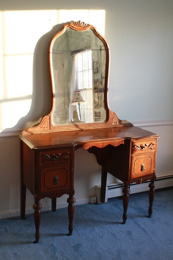 Antique 1940s wooden mahogany mirrored