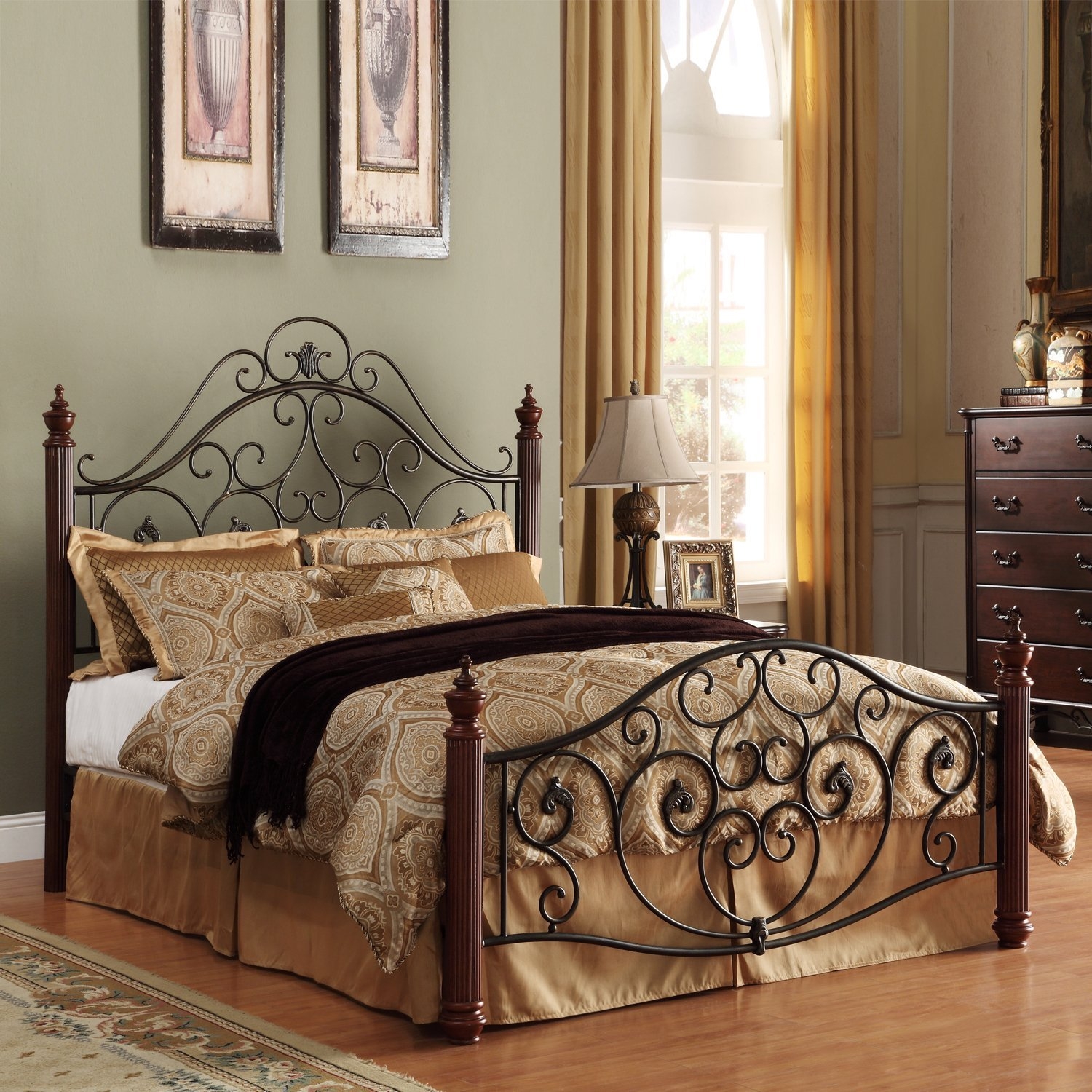 Madera graceful scroll bronze iron king size metal bed