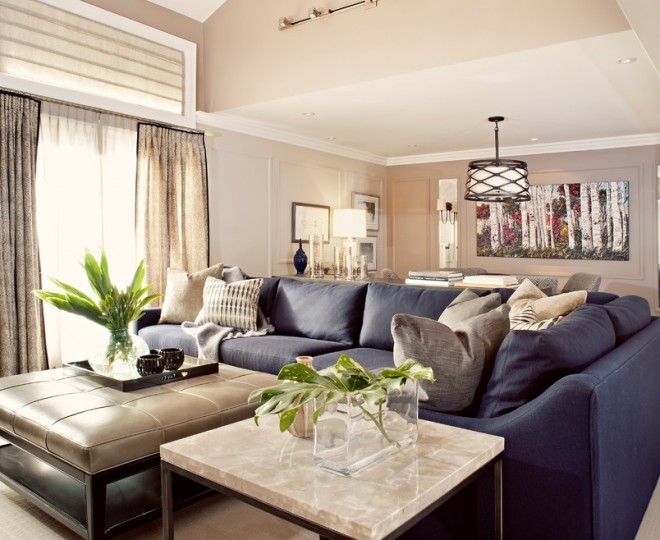Modern Navy Blue Sectional Sofa