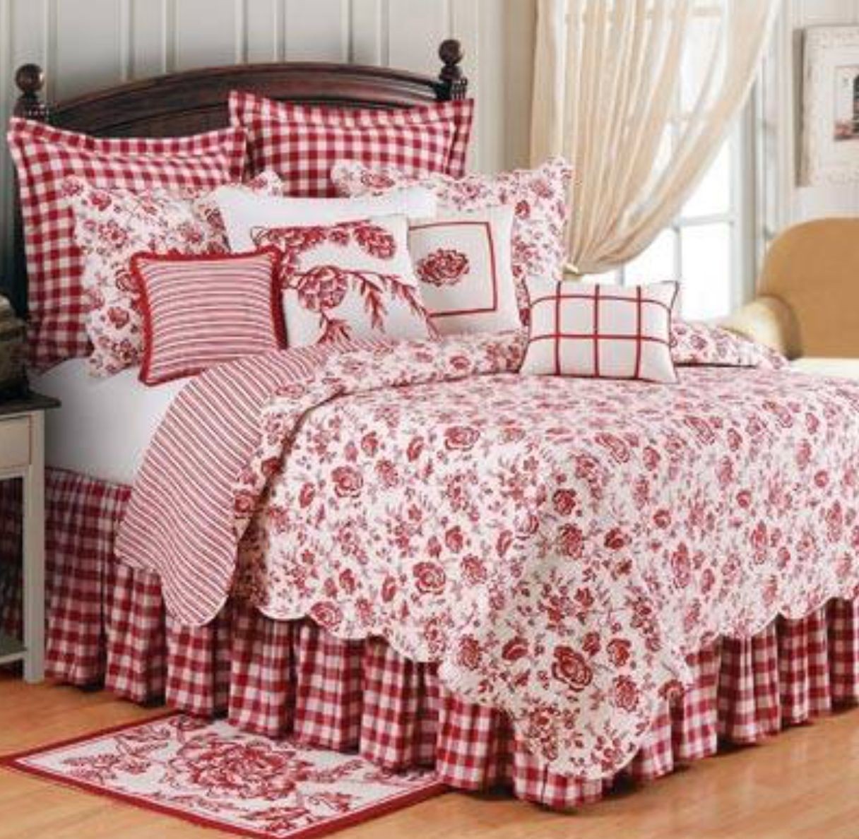 Red toile bedding