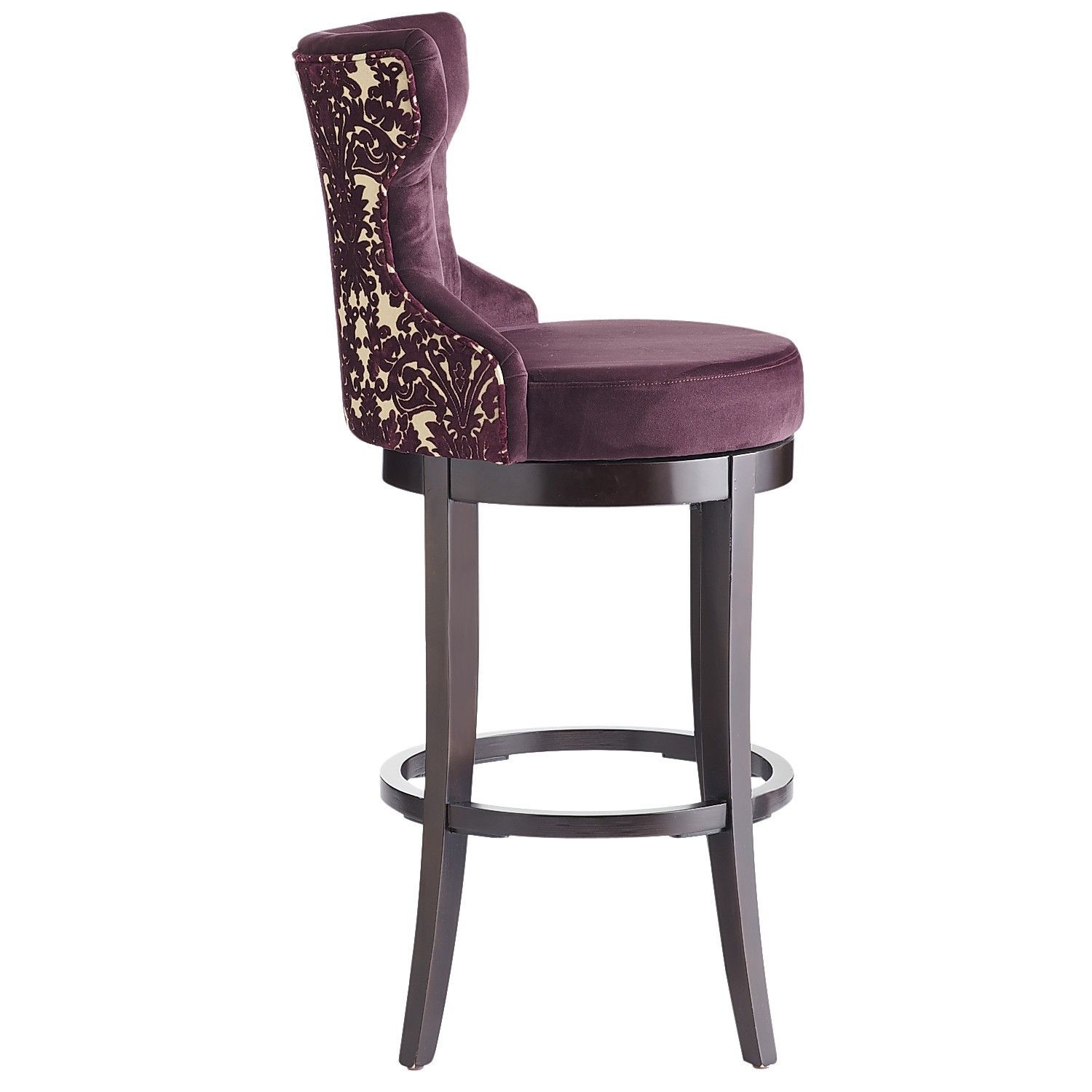 Hourglass swivel barstool purple damask