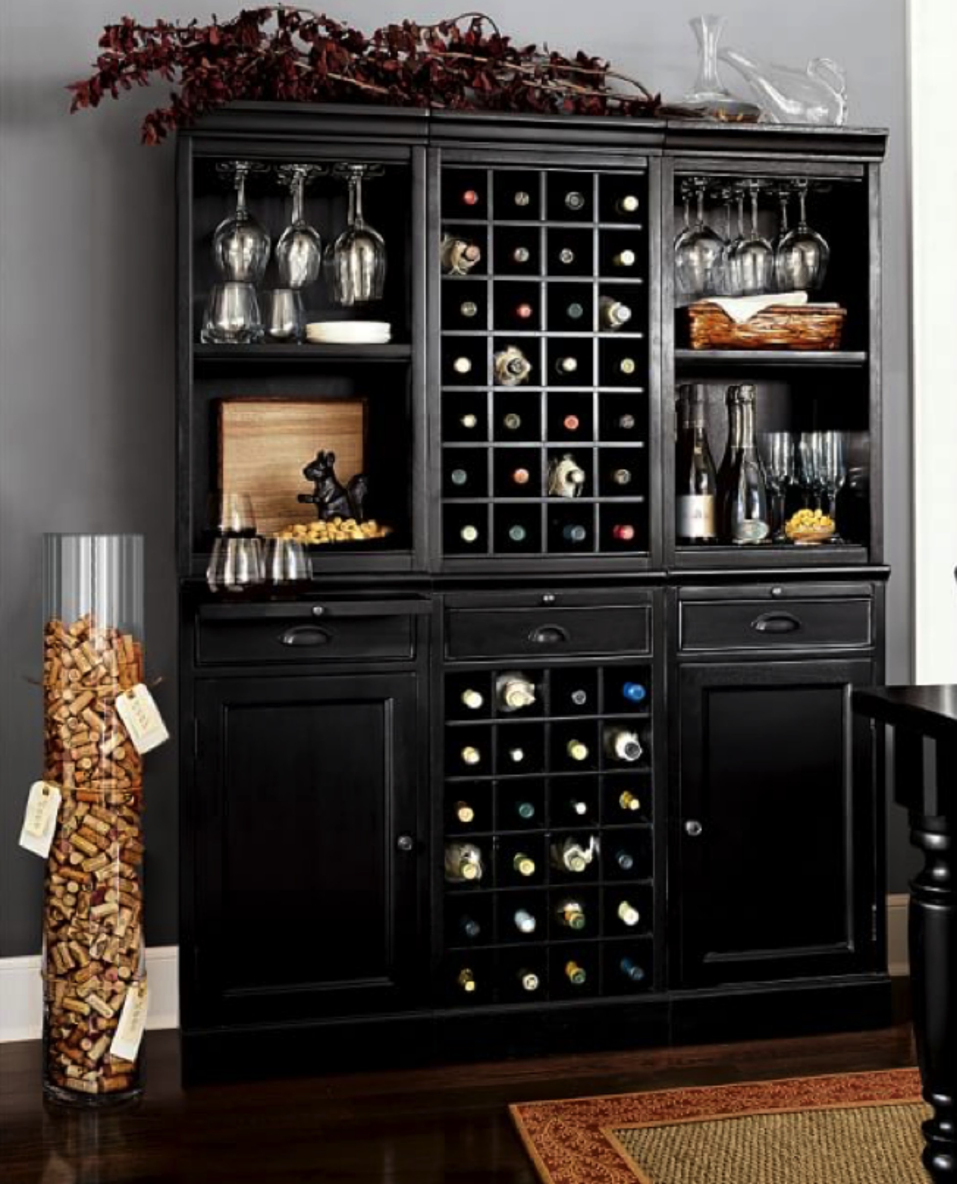 Modular bar with cabinet tower