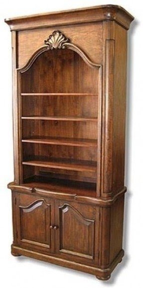 New Bookcase French Country Carved Shell Exposed Pegs 2-Door 4-Shelf Adjustable