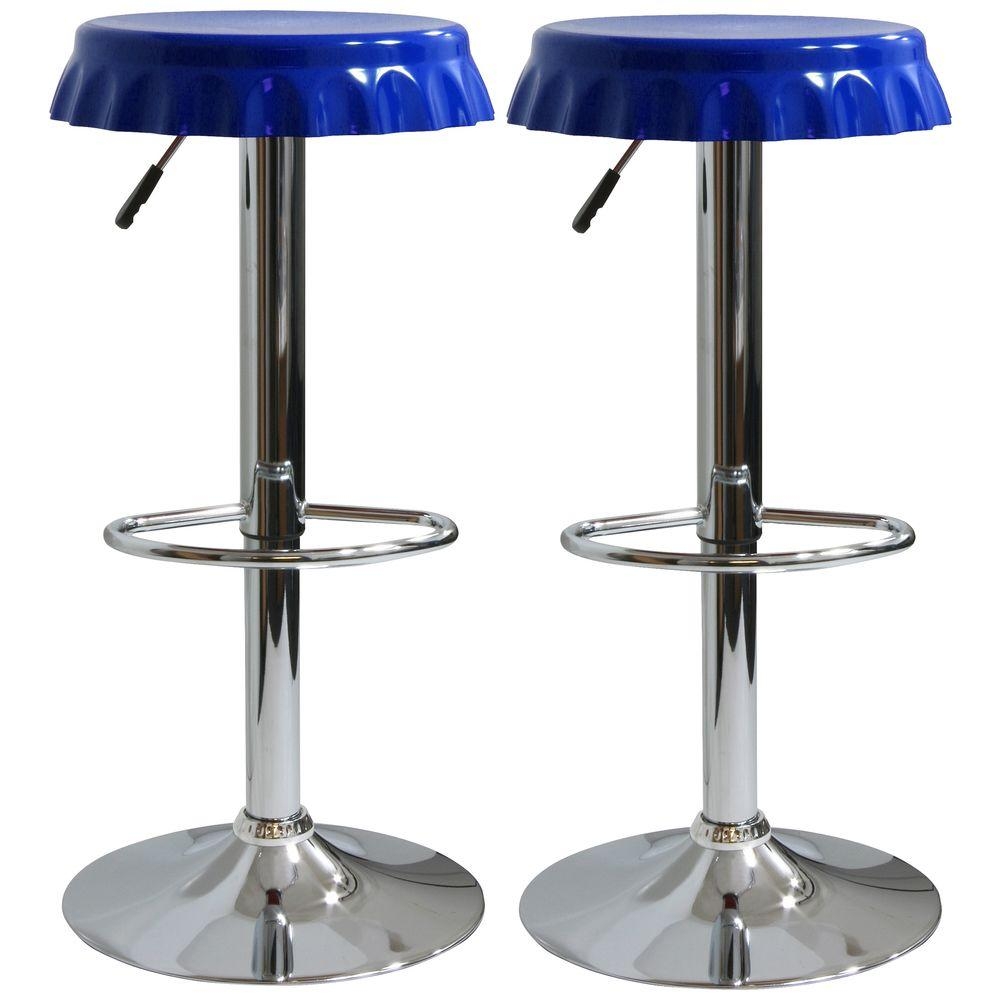Retro Style Soda Cap Bar Stool in Blue (Set of 2)