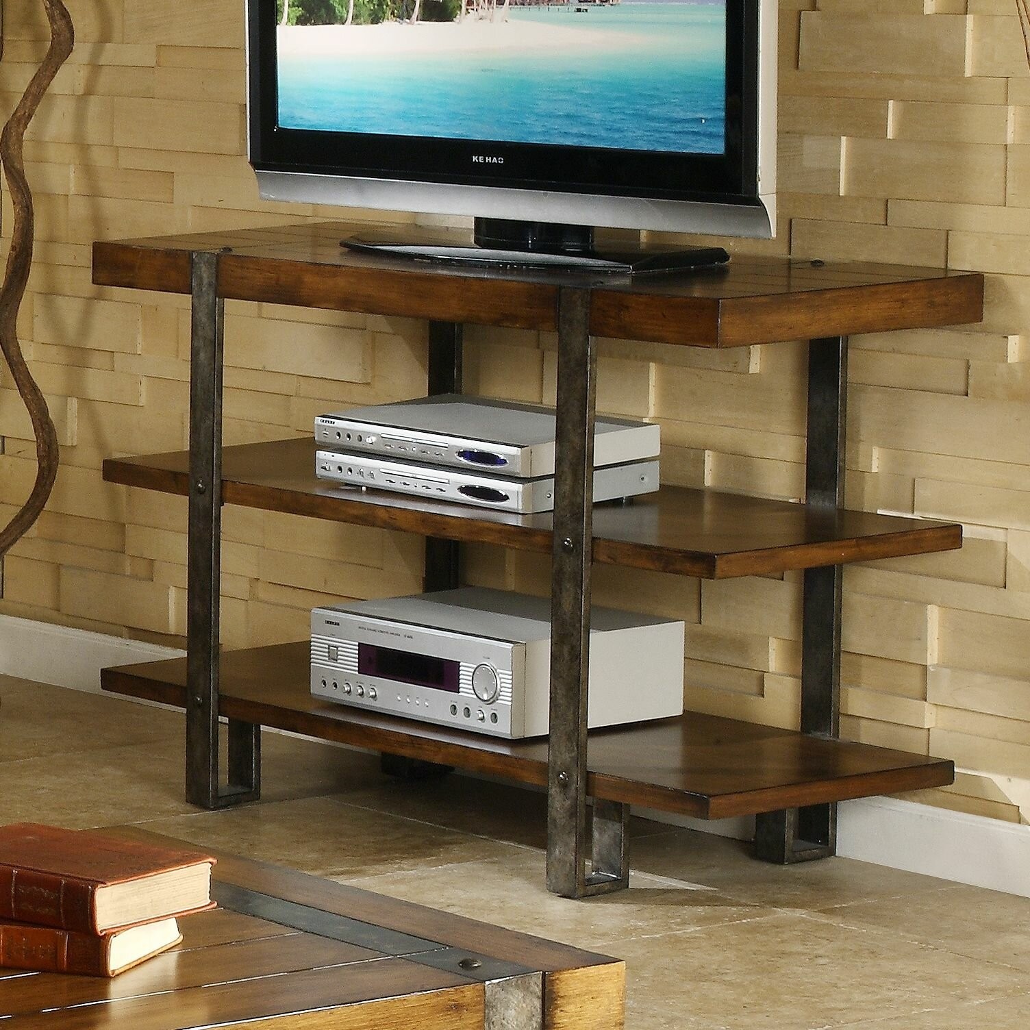 Rustic Wood And Metal Tv Stand Entertainment Center Shelf Console Table Decor