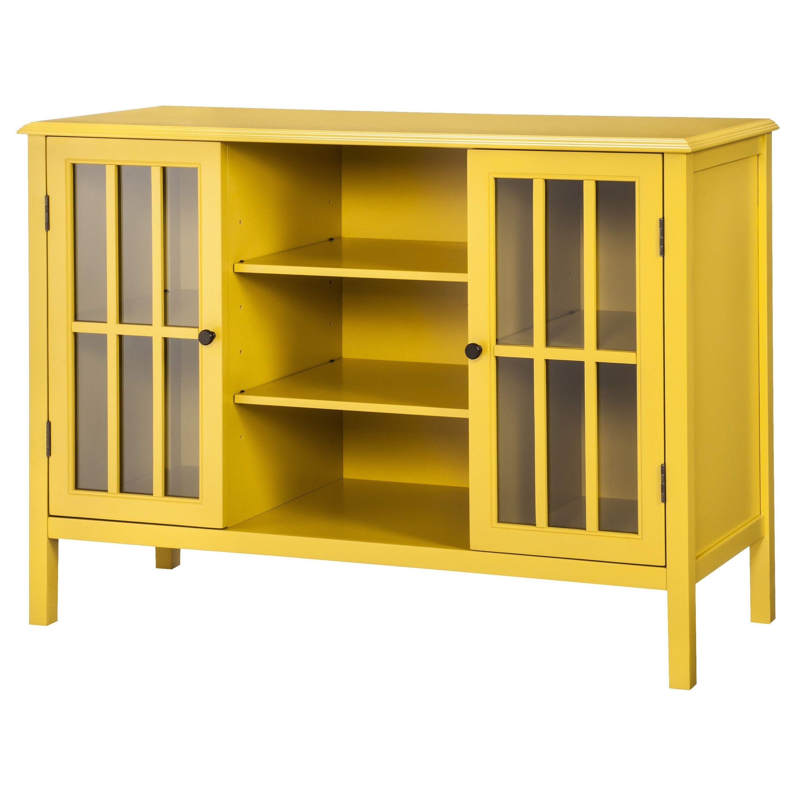 White media cabinet with glass doors