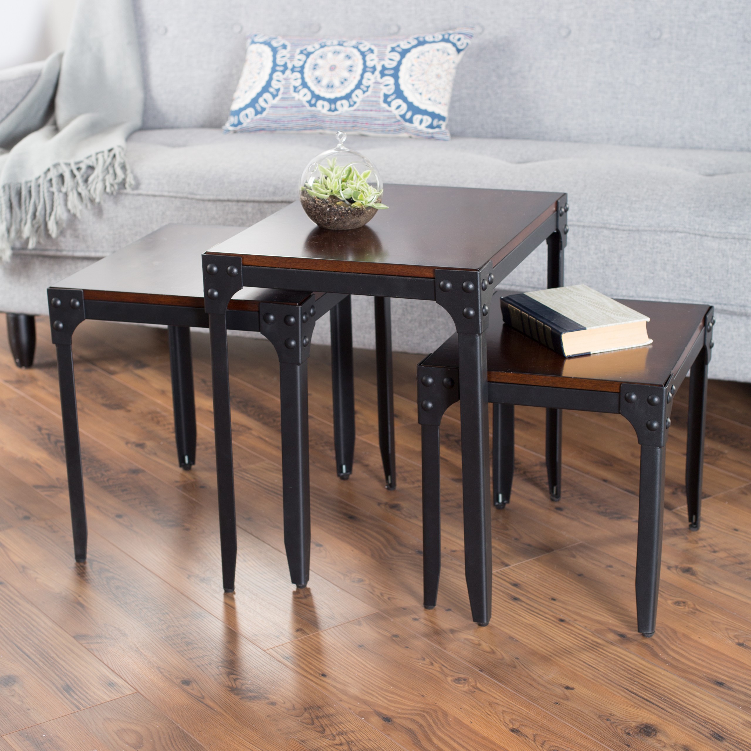 Belham Living Belham Living Trenton Industrial Nesting Table Set, Wood Top