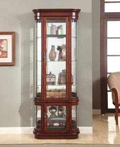 Brand New 28" x 14" x 76"H Vintage Look Cherry Wood Finish Curio Cabinet
