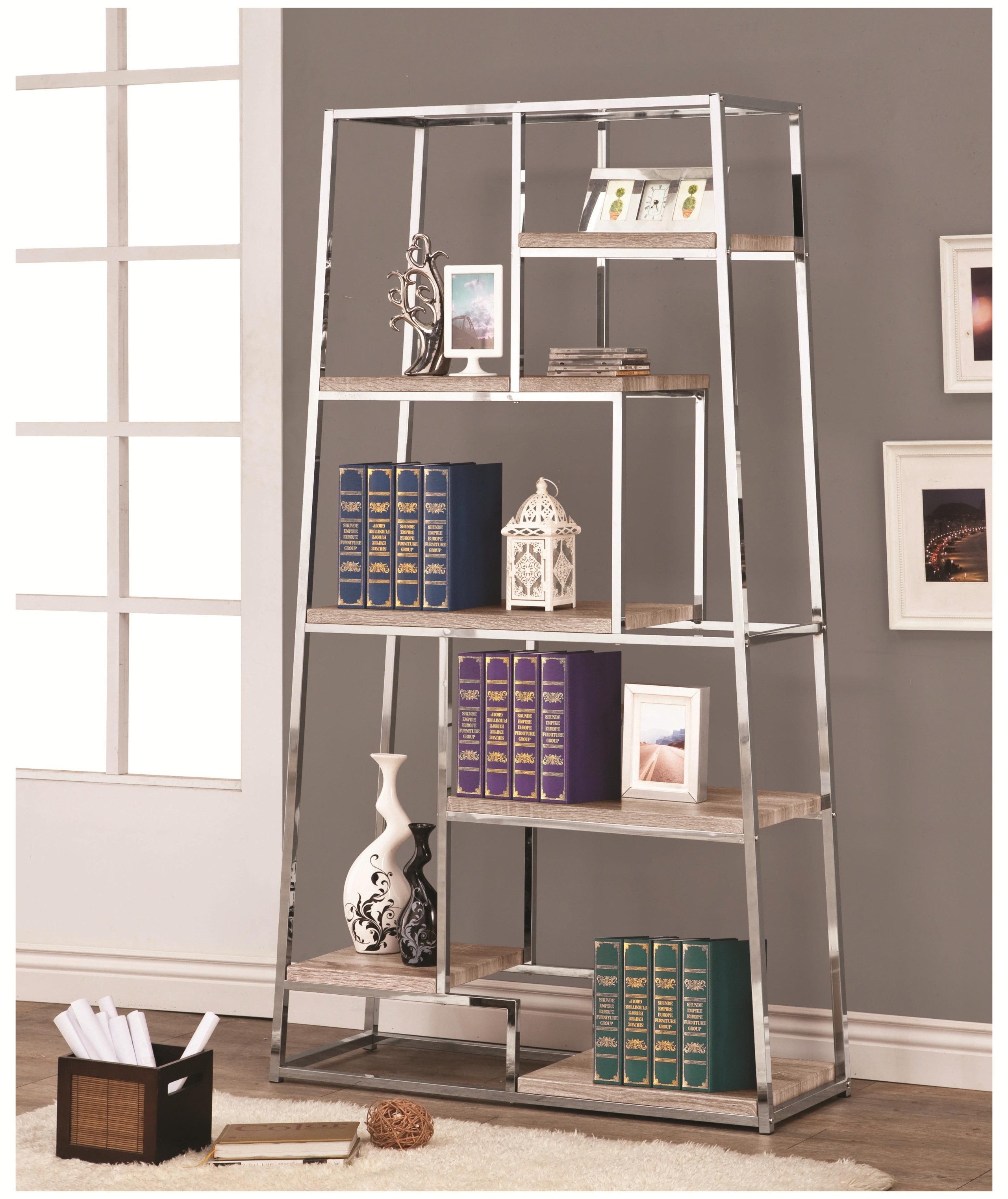 Chrome bookshelves