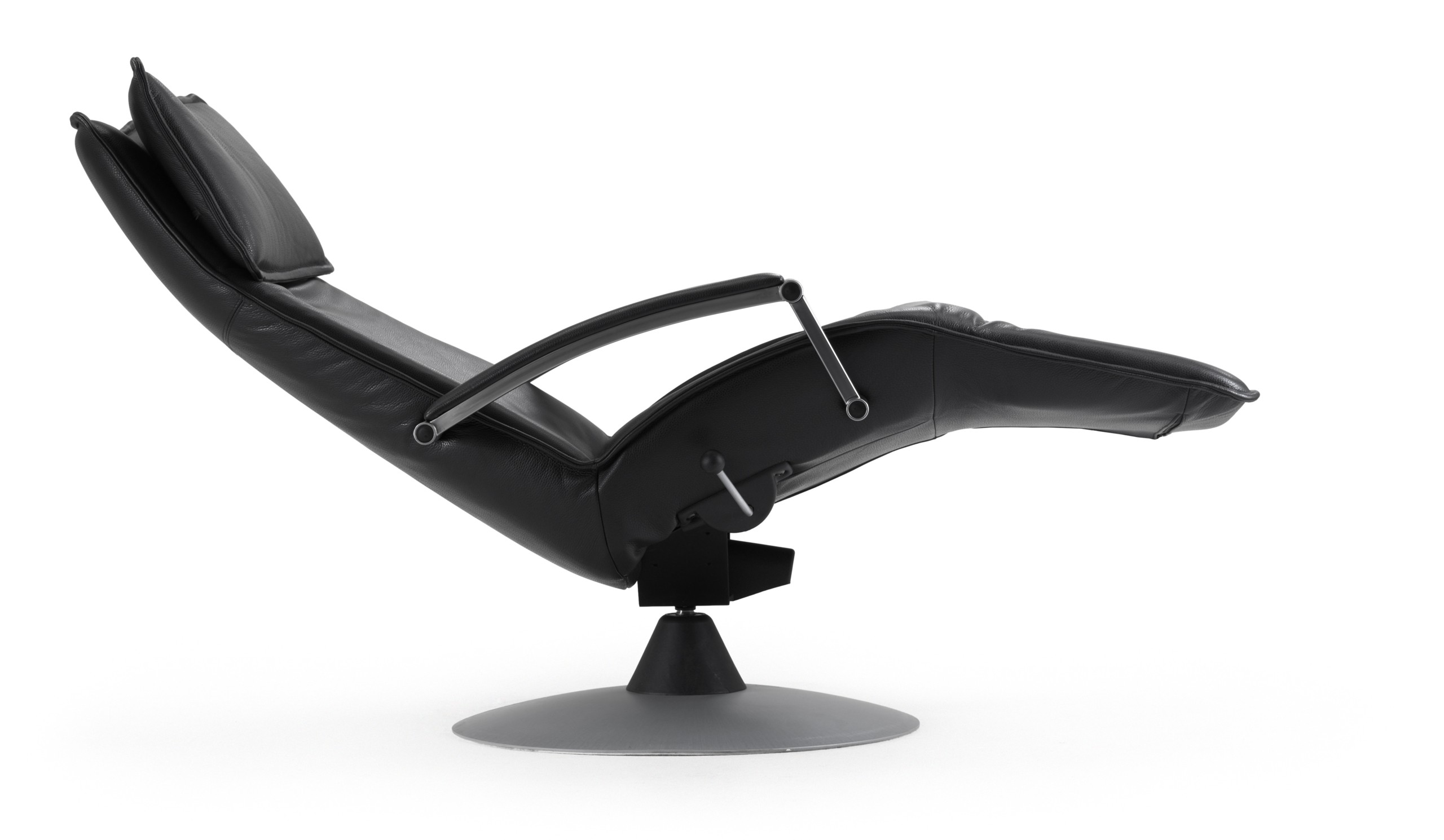 Fjords Contura 2080 Zero Gravity Recliner Chair in Premium Astro Line Black Leather Manual Aluminum Base by Hjellegjerde - Standard Ground Curbside Delivery