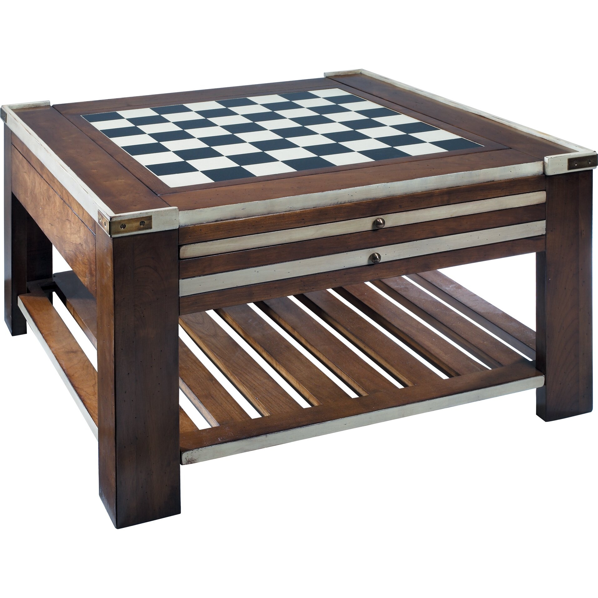 Game Table in Ivory - Multifunctional Table - Features 3 Double-Sided Game Boards - Solid Cherry and Combination Hardwood with Brass Accents - Authentic Models MF005