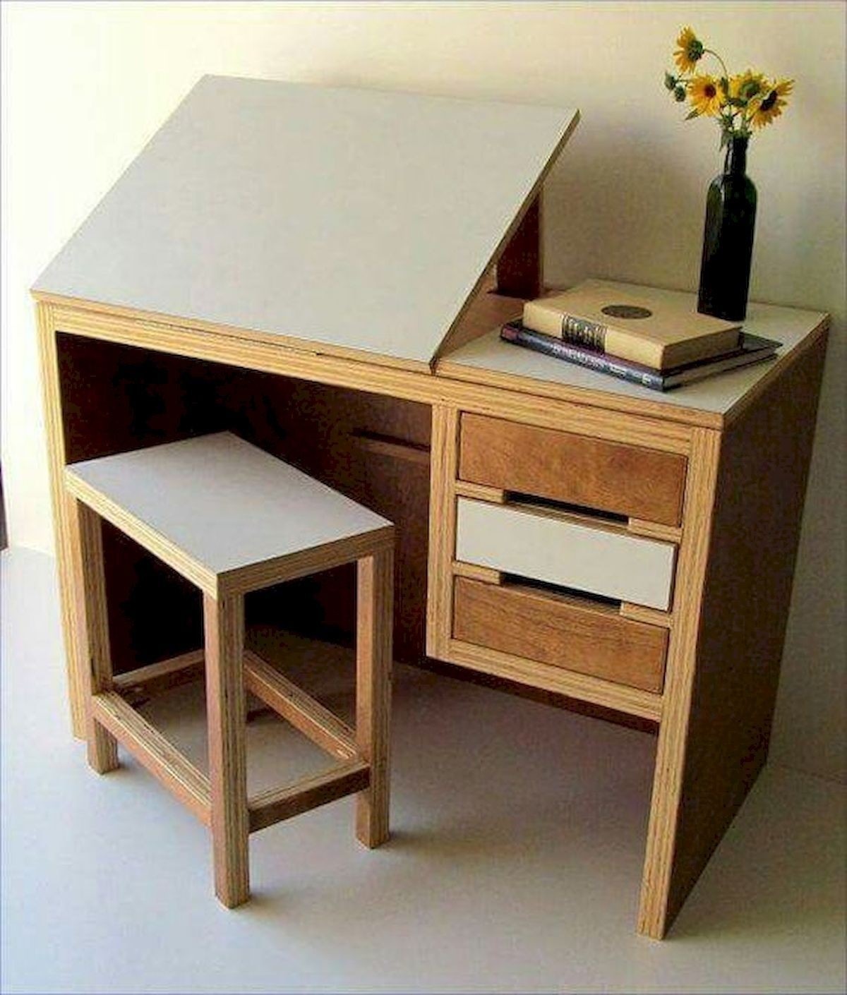 Modern drawing desk with matching stool