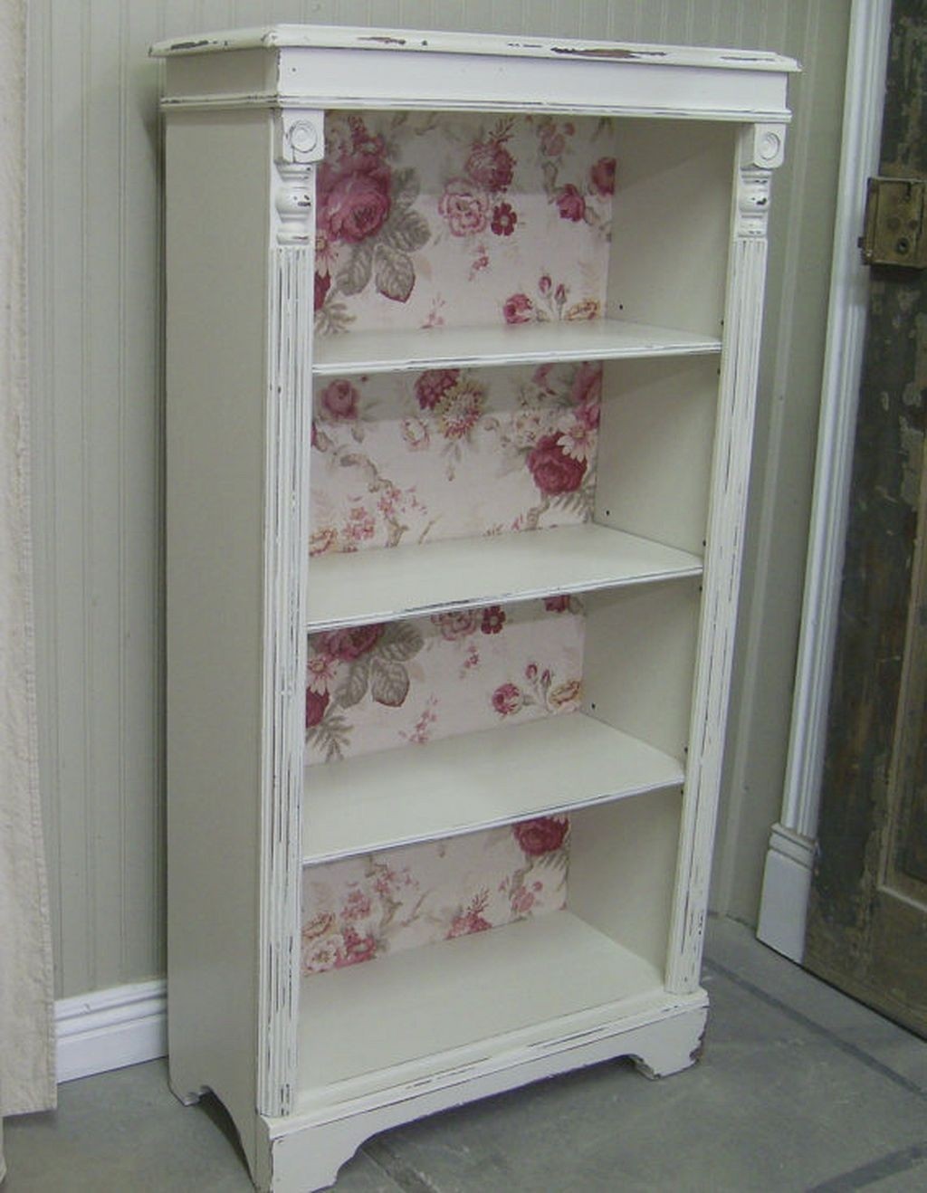 Shabby white small bookcase shelves chic