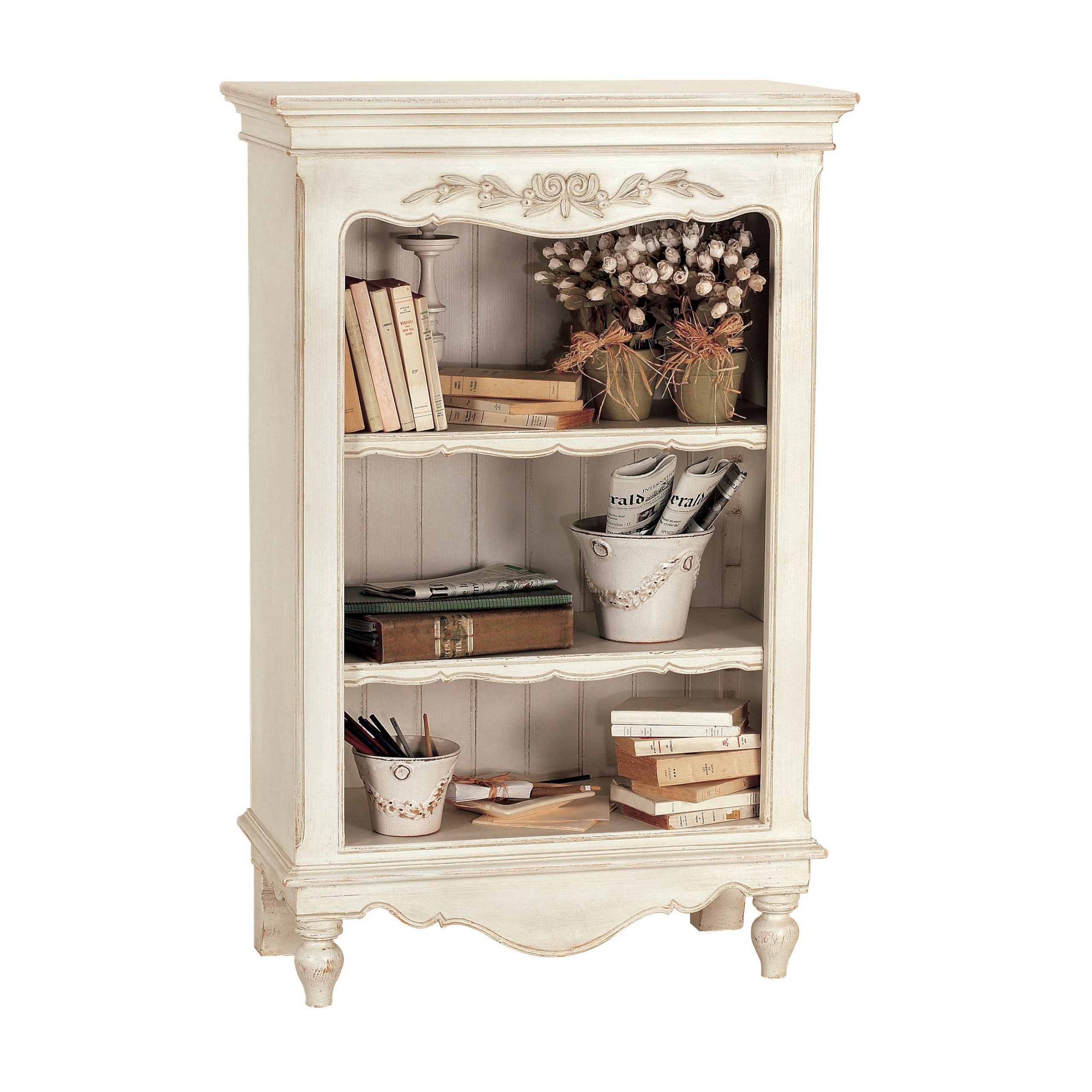 Showcase leatherbound classics and antique decor on this elegant bookcase