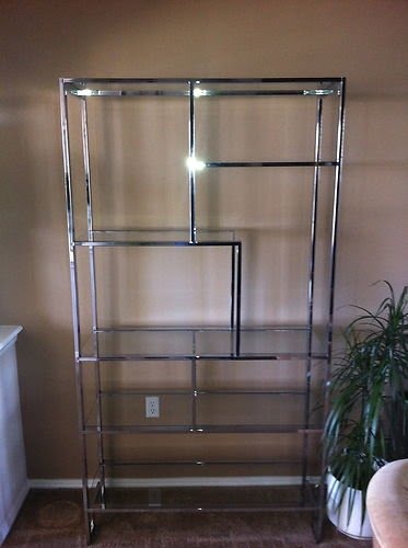 Vtg 70s milo baughman chrome bookcase shelves etagere hollywood regency